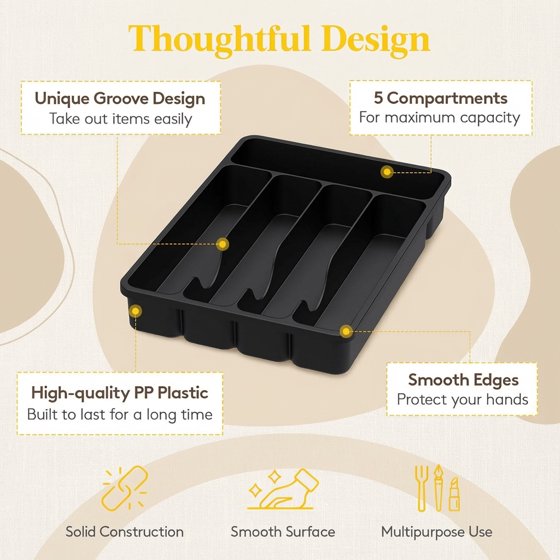 Norcho Silverware Organizer with Lid, Covered Utensil Tray for Kitchen Drawer and Countertop, Plastic Cutlery and Flatware Holder, Black