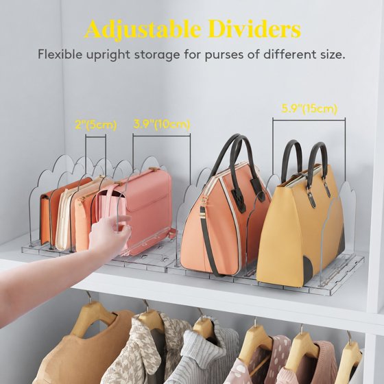 Norcho Purse Organizer for Closet 3 Pack, Clear Handbag Storage Organizer, Adjustable Clutch Bag Dividers for Closet Shelf, Bookshelf Dividers for Sweaters Bedroom Storage