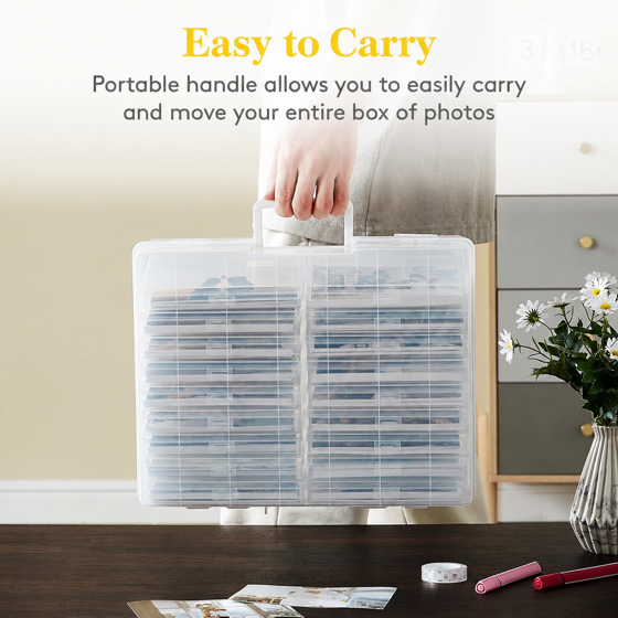 Norcho 4x6 Photo Storage Box, 18 Inner Photo Cases with Lids, Clear Plastic Photo Organizer with Label Stickers for Photos, Seeds, Stickers, Cards, Pictures, Stamps & Office Supplies