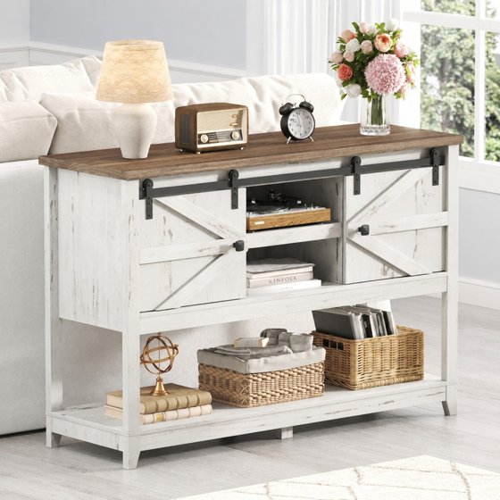 Norcho Farmhouse Entryway Console Table with Sliding Barn Doors, Adjustable Shelf and Bottom Open Storage, Hallway Table for Entrance, Living Room, Foyer