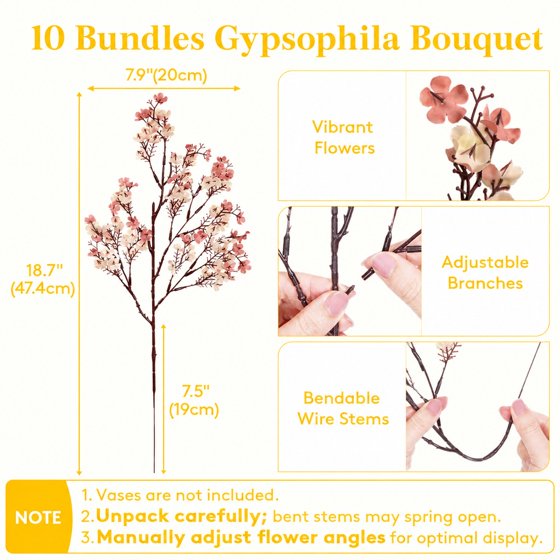 Norcho Baby’s Breath Artificial Flowers, 10 Bundles Silk Gypsophila Faux Stems for Wedding Bouquets, Home Decor, Centerpieces, DIY, Farmhouse/Party, Beige Brown