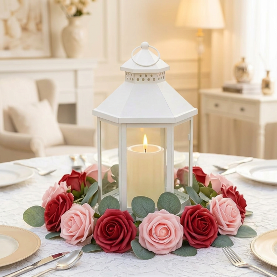 Norcho 50 Pcs Dark Red Foam Roses Artificial Flowers Stems, Real Looking Fake for DIY Wedding Bouquets Centerpieces Valentine