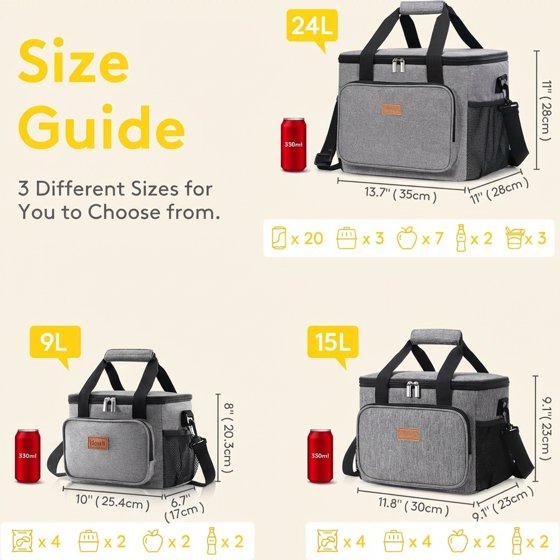 Norcho Large Insulated Lunch Bag Cooler Tote for Adults, Soft Lunch Box for Men and Women, 24-Can (16L), Gray