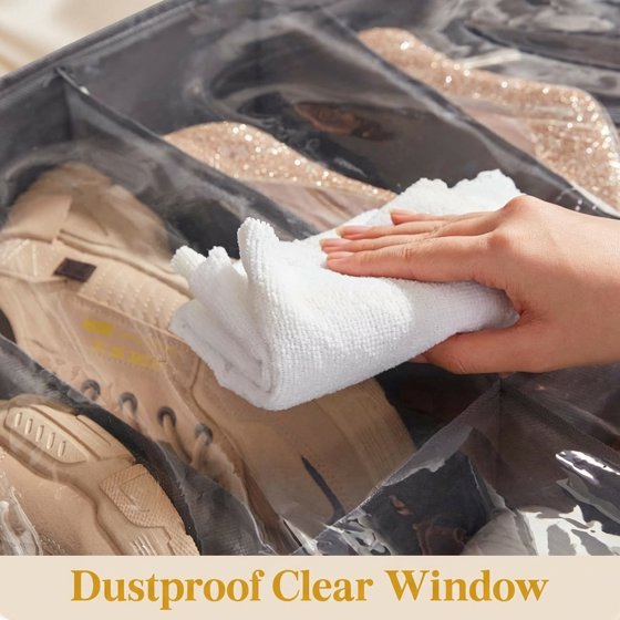 Norcho Under Bed Shoe Storage Organizer, Set of 2 Low-Profile Fabric Boxes with Clear Cover and Handles, 4.3" Tall, Fits 24 Pairs of Shoes