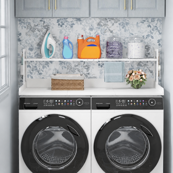 Norcho Washer Dryer Countertop with Adjustable Shelf, Melamine Laundry Room Organizer Top with Edge Rails and Towel Rack for Storage and Organization, White