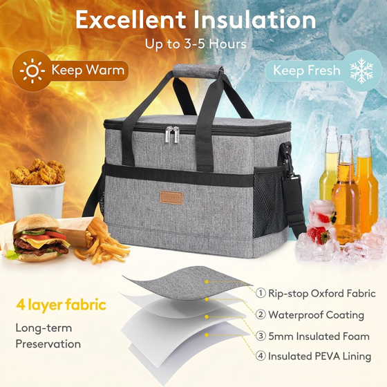 Norcho Collapsible Insulated Cooler Bag 30-60 Cans, Leakproof Portable Soft Tote for Camping BBQ Outdoor