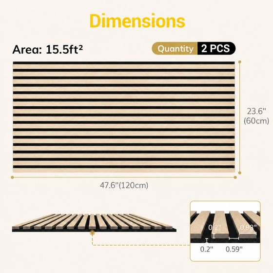 2-Piece Wood Wall Panels for Interior Wall Decor, 47.2" x 23.6" Soundproof Acoustic Wall Panels, Walnut