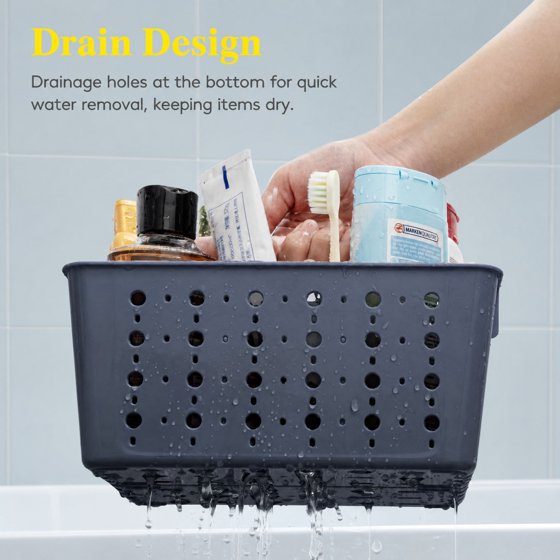 Norcho Portable Shower Caddy, Plastic Bathroom Organizer with Handle and Drain Holes, Hard Cleaning Basket for Toiletries Storage, Dorm Room Essentials for College Bathroom Organization, Dark Blue