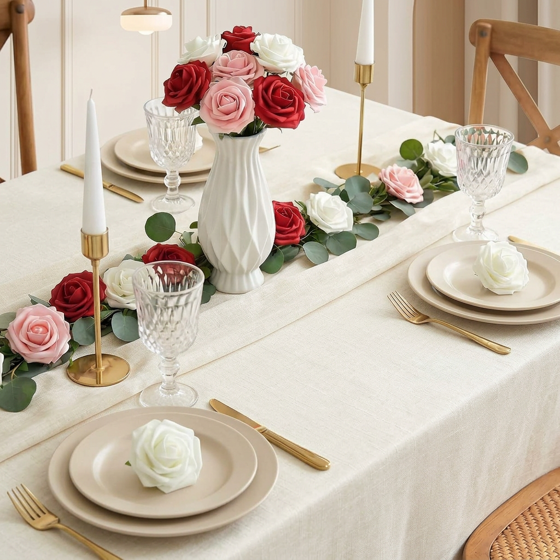 Norcho 50 Pcs Ivory Foam Roses Artificial Flowers Stems, Real Looking Fake for DIY Wedding Bouquets Centerpieces Valentine Decor