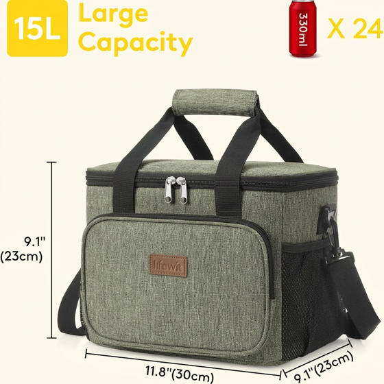 Norcho Large Insulated Lunch Bag Soft Cooler Tote for Adults, Dark Green 24-Can 16L