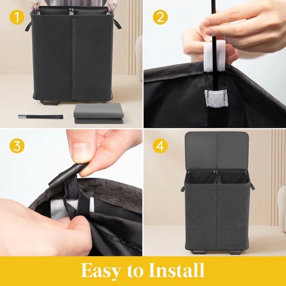 Norcho Double Laundry Hamper with Lid and Removable Bags, Large Collapsible 2-Divider Laundry Basket with Handles, 155L, Black
