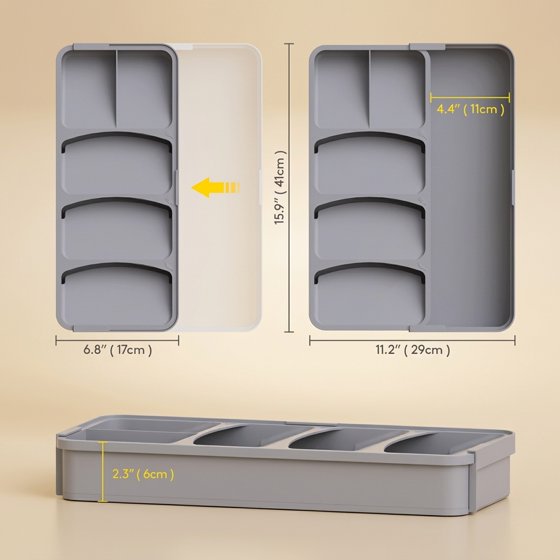 Norcho Expandable Silverware Drawer Organizer, Adjustable Utensil Tray for Kitchen Flatware Cutlery Storage, Gray Plastic