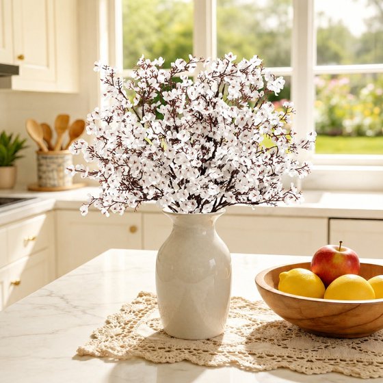 Norcho Baby’s Breath Artificial Flowers, Silk Gypsophila Faux Stems for Wedding Bouquets, Home Decor, Centerpieces, DIY, Farmhouse/Party, White, 6 Bundles