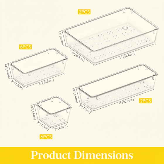 Norcho 16 PCS Clear Plastic Drawer Organizer Set, Desk Dividers Trays, Storage Bins for Makeup Jewelry Gadgets, Bedroom Bathroom Office