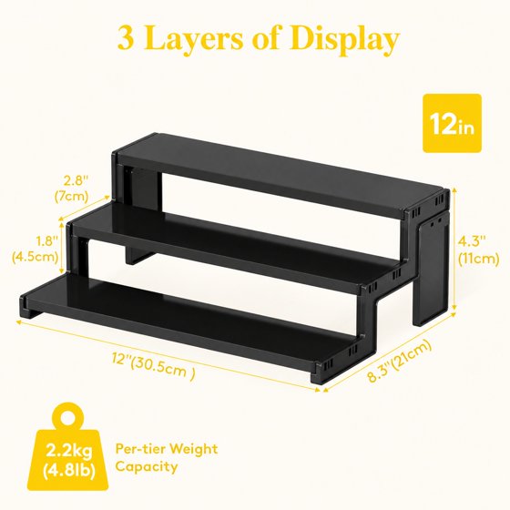Norcho 3 Tier Spice Rack, 12" Countertop Organizer, Tool-Free Pantry Storage & Display Riser, Kitchen Organizer