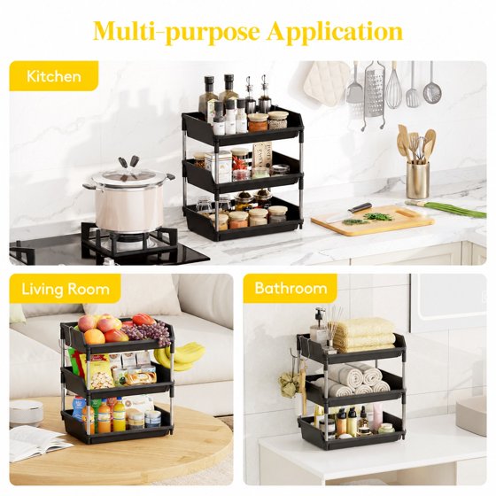 Norcho 3 Tier Fruit Basket for Kitchen Counter with Banana Hanger, Fruit Bowl and Vegetable Storage Stand Organizer for Bread, Snacks and Produce