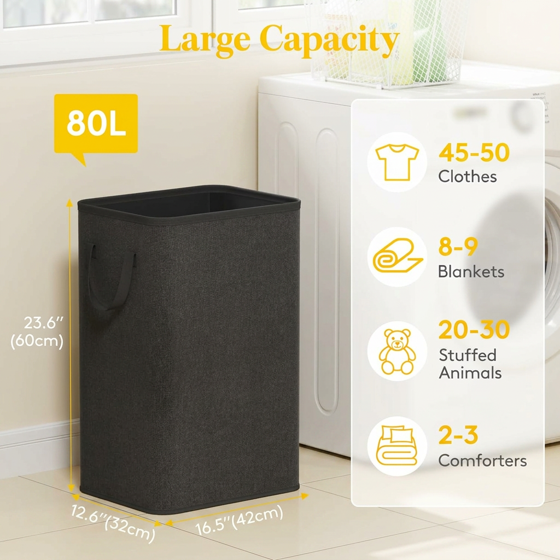 Norcho 80L Tall Collapsible Laundry Hamper with Handles, Foldable Portable Clothes Basket for Dorm Bathroom, Black
