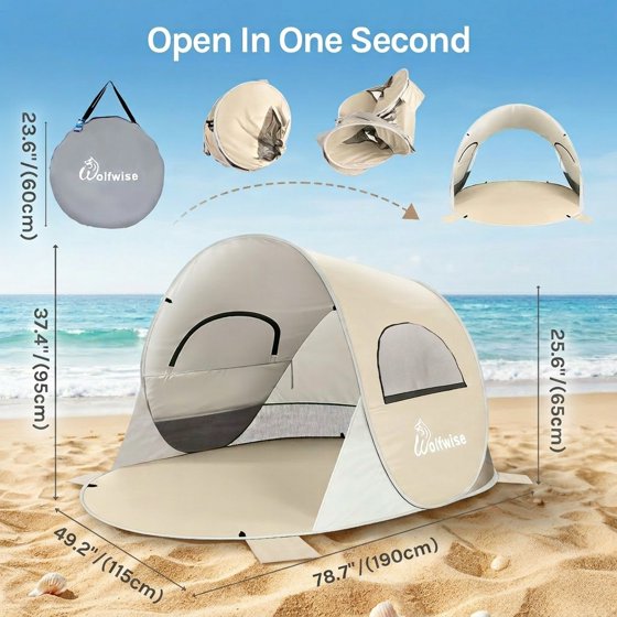 Norcho 79x49x38" Pop Up Beach Tent UPF50+ Sun Shelter, Instant Shade Canopy for 2 Person, Beige