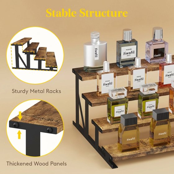 Wooden Cologne Stand, 14" Perfume Shelf and Organizer, Anti-Slip Cologne Shelf, Fragrance Organizer, Brown