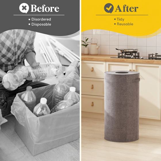 Norcho 26 Gal/100L Round Recycling Bin with Lid, Reusable Inner Bag for Can Bottle Paper Plastic Glass Stickers, Black