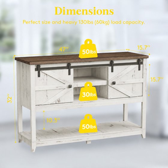 Norcho Farmhouse Entryway Console Table with Sliding Barn Doors, Adjustable Shelf and Bottom Open Storage, Hallway Table for Entrance, Living Room, Foyer