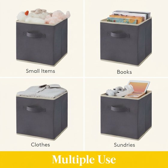 Norcho 13" Foldable Fabric Storage Cubes with Handles, Decorative Baskets for Shelves Closet 36L, Gray 6 Pack