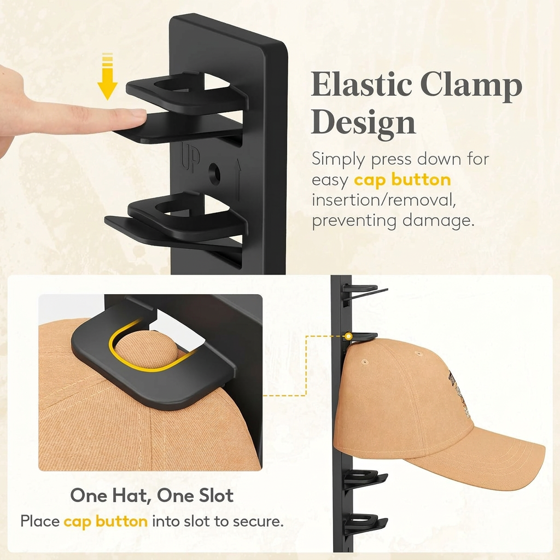 Norcho Hat Organizer Baseball Caps, Holds 10, Wall Mount Over Door Rack Dual Install Nails Adhesive, Black 1-Pack