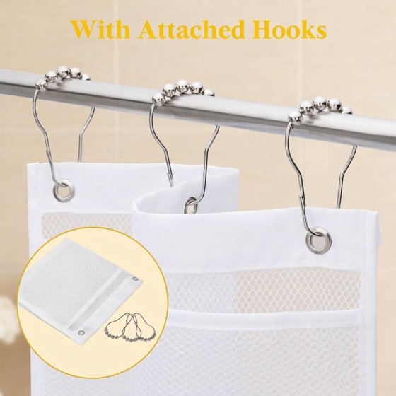Norcho Mesh Shower Caddy, 7-Pocket Hanging Shower Organizer with Quick-Dry Mesh, Portable Bathroom Storage for Soap, Shampoo, and Toiletries, White, 2-Pack