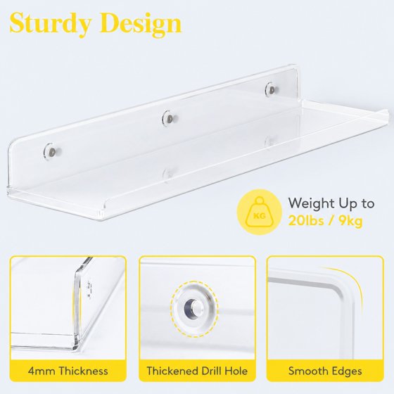 Norcho 14" Floating Shelves, 8-Pack Acrylic Wall Shelves, Wall Organizer for Bathroom, Bedroom, Living Room