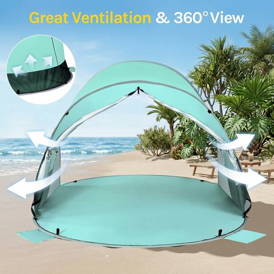 Norcho 87x57x47" Pop Up Beach Tent UPF50+ Sun Shelter, Instant Shade Canopy for 3 Person, Mint Green