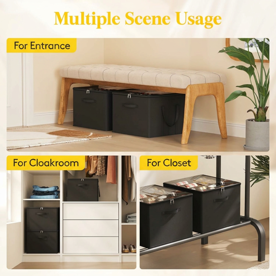 Norcho Shoe Storage Organizer for Closet, Large Fabric Box with Clear Cover, Foldable, Fits 12-16 Pairs Boots/Heels/Sneakers, 1 Pack Black