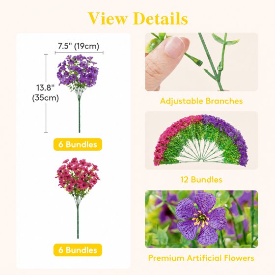 Norcho Outdoor Artificial Flowers, 12 Bundles Plastic Fake Daisy, Faux Plants for Spring/Summer Porch, Window Box, Vase, Fuchsia & Purple Mix
