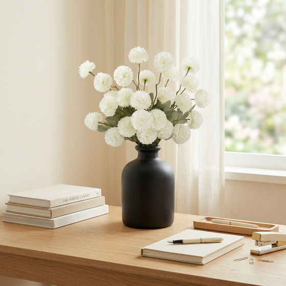 Norcho 10 Pcs White Artificial Silk Mums Ball Flowers Long Stems, Fake Chrysanthemums Pom Pom for Vase Home Wedding Decor