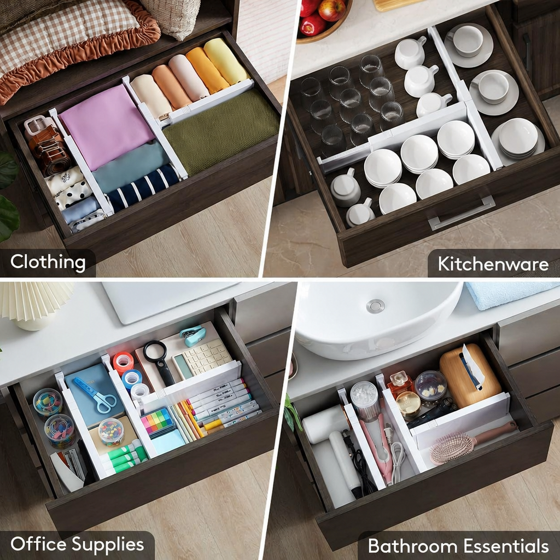 Norcho 5 Pack 4" High Drawer Dividers, 11–17 inch Adjustable Drawer Organizer, Expandable Drawer Separator for Clothes, Utensils, Dresser, Kitchen, Bedroom & Office Storage Organization