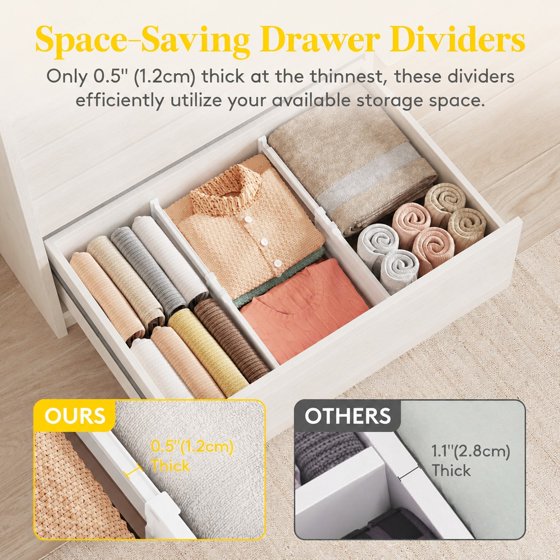 Norcho 8" Tall Drawer Dividers 4 Pack, Expandable 13.8–22.2 Inch Adjustable Drawer Organizers for Clothes, Dresser, Closet, Bathroom and Kitchen Storage Separation
