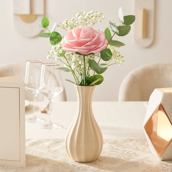 Norcho 25 Pcs Blush Foam Roses Artificial Flowers Stems, Real Looking Fake for DIY Wedding Bouquets Centerpieces Valentine Decor