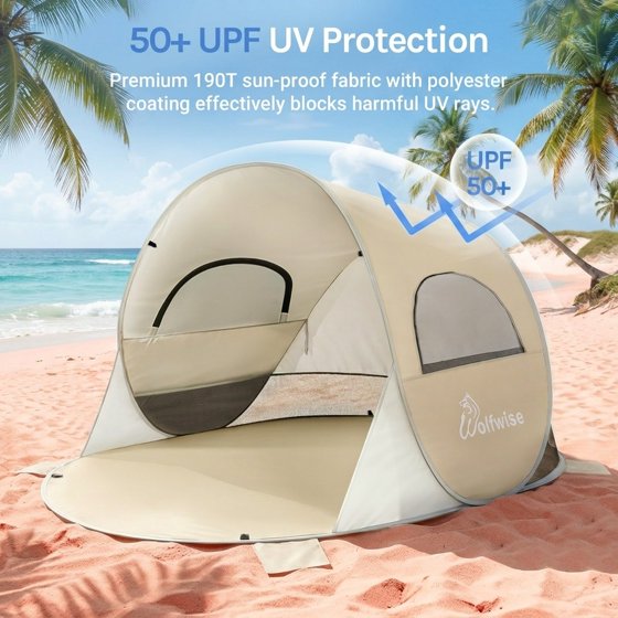 Norcho 79x49x38" Pop Up Beach Tent UPF50+ Sun Shelter, Instant Shade Canopy for 2 Person, Beige