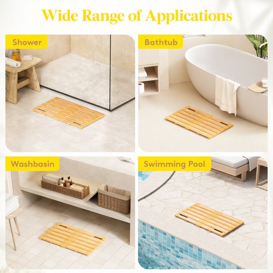 Norcho 23x14" Bamboo Bath Mat Non Slip Foldable Indoor Outdoor Shower Mat for Spa Pool, 300lbs