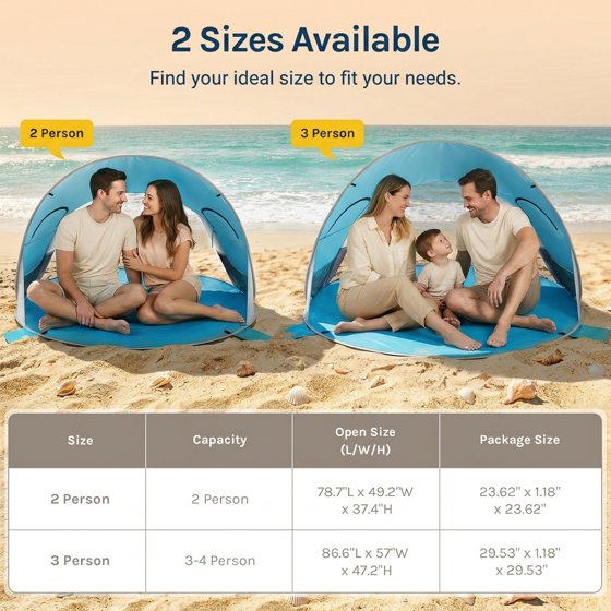 Norcho 79x49x38" Pop Up Beach Tent UPF50+ Sun Shelter, Instant Shade Canopy for 2 Person, Blue