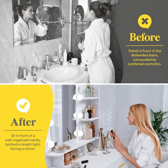 Norcho Vanity with Mirror and Lights, Adjustable Color & Brightness, White Makeup Desk with 2 Drawers and Stool for Bedroom, Bathroom & Makeup Room