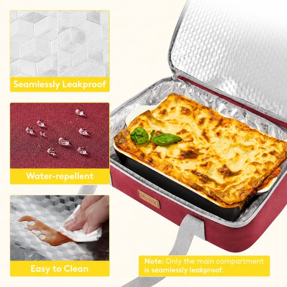Norcho Insulated Double Decker Casserole Carrier, Expandable Tote for Hot/Cold Food, Fits 9"x13" Dish, Potluck/Picnic, Red