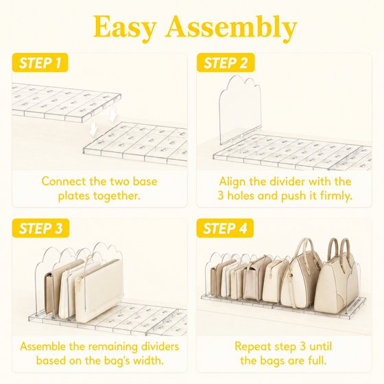Norcho Purse Organizer for Closet, Clear Handbag Storage Organizer, Adjustable Clutch Holder, 4-Pack Bookshelf Dividers for Sweaters, Bedroom Storage Organizer