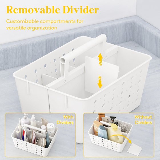 Norcho Portable Shower Caddy 2-Pack, Plastic Bathroom Organizer with Handle and Drain Holes, Hard Cleaning Basket for Toiletries Storage, Dorm Room Essentials for College Bathroom Organization, White