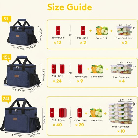 Norcho Insulated Lunch Bag Soft Cooler Tote for Adults, Dark Blue 12-Can 9L