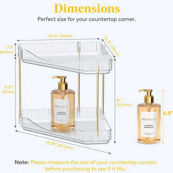 Norcho 2-Tier Corner Bathroom Counter Organizer, Plastic Makeup & Skincare Storage Shelf, Large Countertop Cosmetic & Perfume Organizer for Bathroom, Bedroom, Kitchen & Vanity, Clear