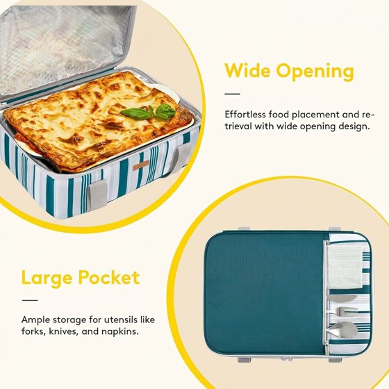 Norcho Insulated Casserole Carrier Keeps Food Hot Cold, Thermal Tote Fits 9x13" Baking Dish, Green