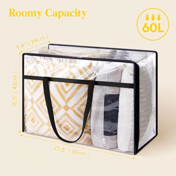 Norcho Clear Clothes Storage Bags, 4 Pack 60L Vinyl Blanket Storage Containers with Zipper, Foldable Closet Organizer for Bedding, Duvet, Comforter
