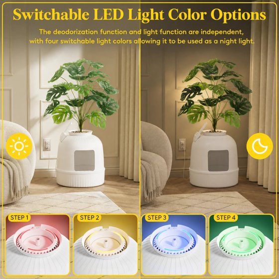 Norcho White Cat Litter Box Enclosure Hidden Litter Tray with Odor Control Carbon Filter, Decorative Furniture Style Cat House with Faux Plant and Scoop for Living Room Bedroom Corner