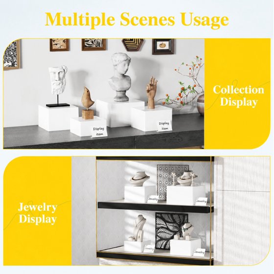 Norcho Plastic Buffet Risers Set of 6, White Food Display Stands for Buffet Table, 6" 7" 7.8" Nesting Cube Dessert Cake Holders for Party, Jewelry and Collectibles Display