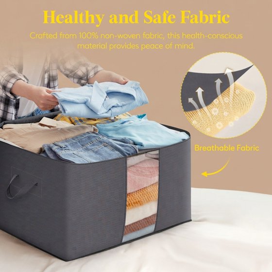Norcho 5 Pack Collapsible Clothes Storage Bags with Lids Zips Clear Window, Gray 21.9x14x12.6"